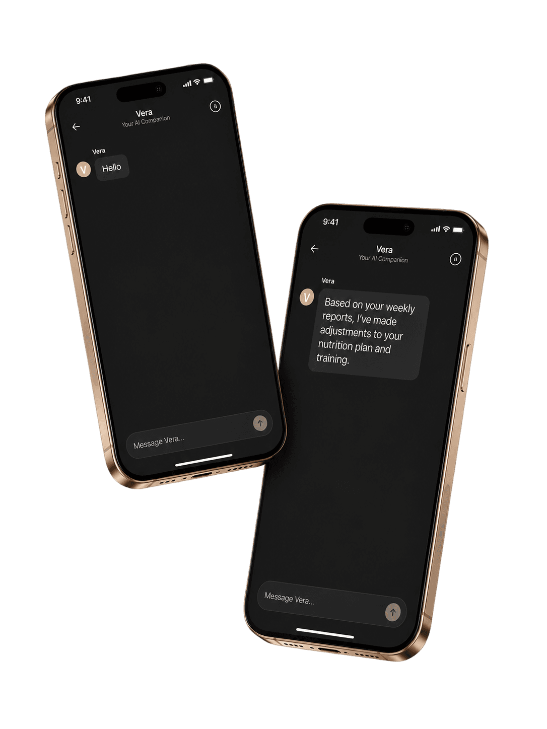 Vera AI coaching conversations and progress guidance on mobile