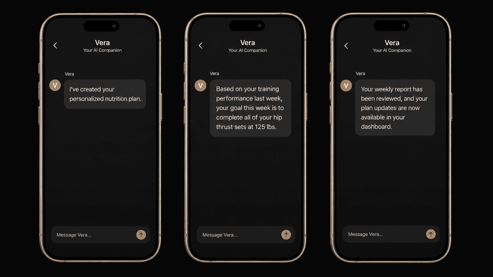 Three Vera coaching moments for nutrition, training, and weekly progress