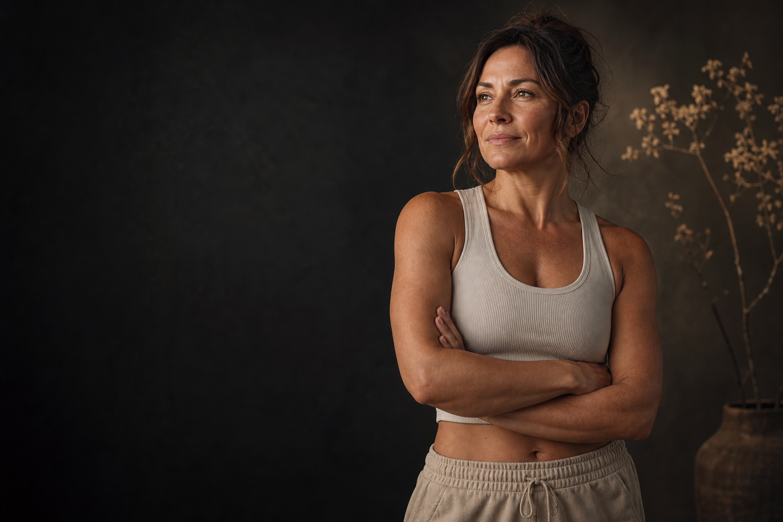 Woman in her late thirties in a warm, calm coaching environment